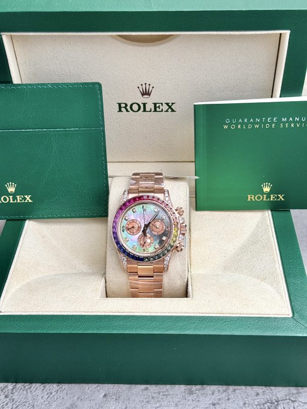 Rolex Daytona Rainbow Natural Diamond Watch with Gold Wrapped MOP Dial 40mm (11)