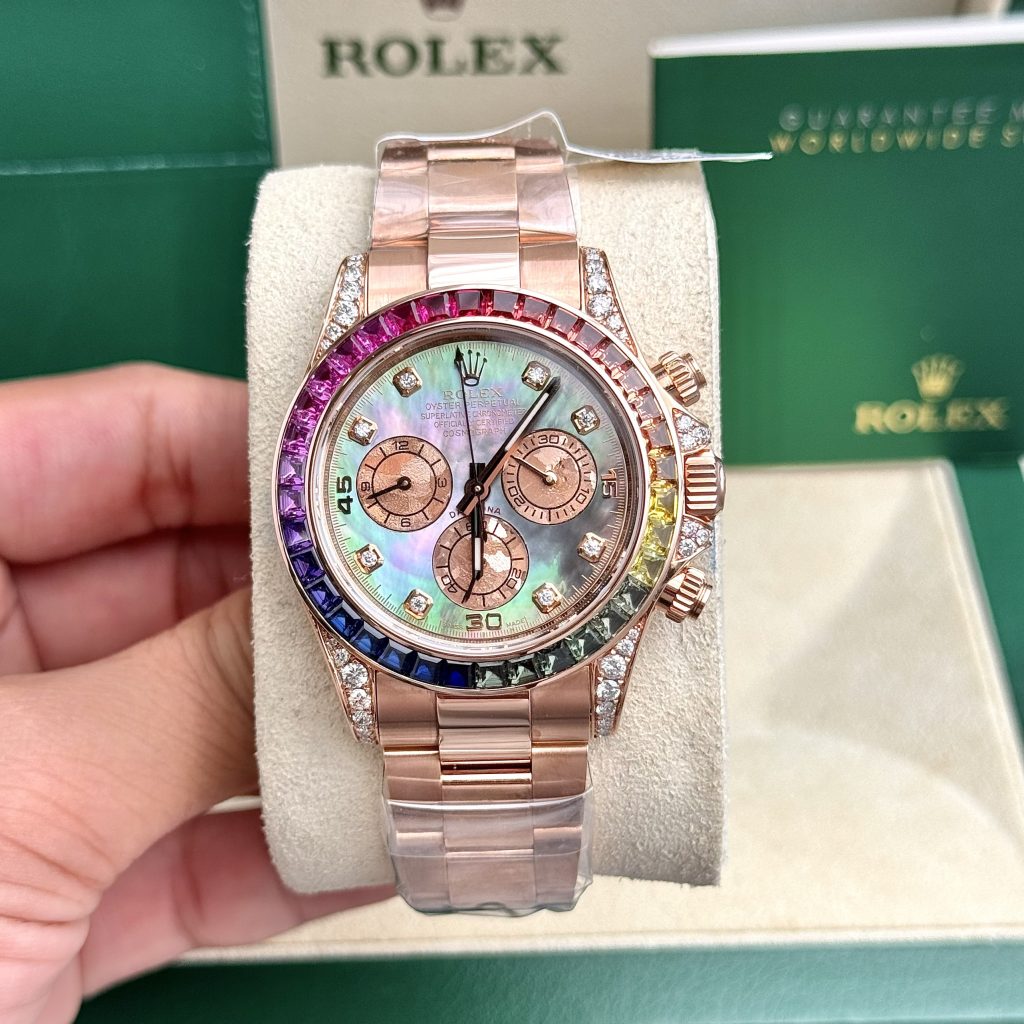 Rolex Daytona Rainbow Natural Diamond Watch with Gold Wrapped MOP Dial 40mm (11)