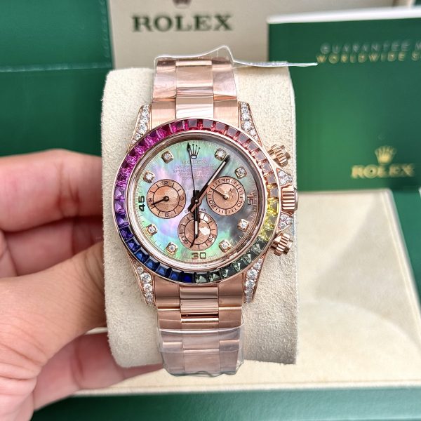 Rolex Daytona Rainbow Natural Diamond Watch with Gold Wrapped MOP Dial 40mm (11)