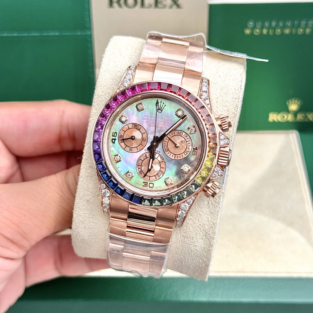 Rolex Daytona Rainbow Natural Diamond Watch with Gold Wrapped MOP Dial 40mm (11)