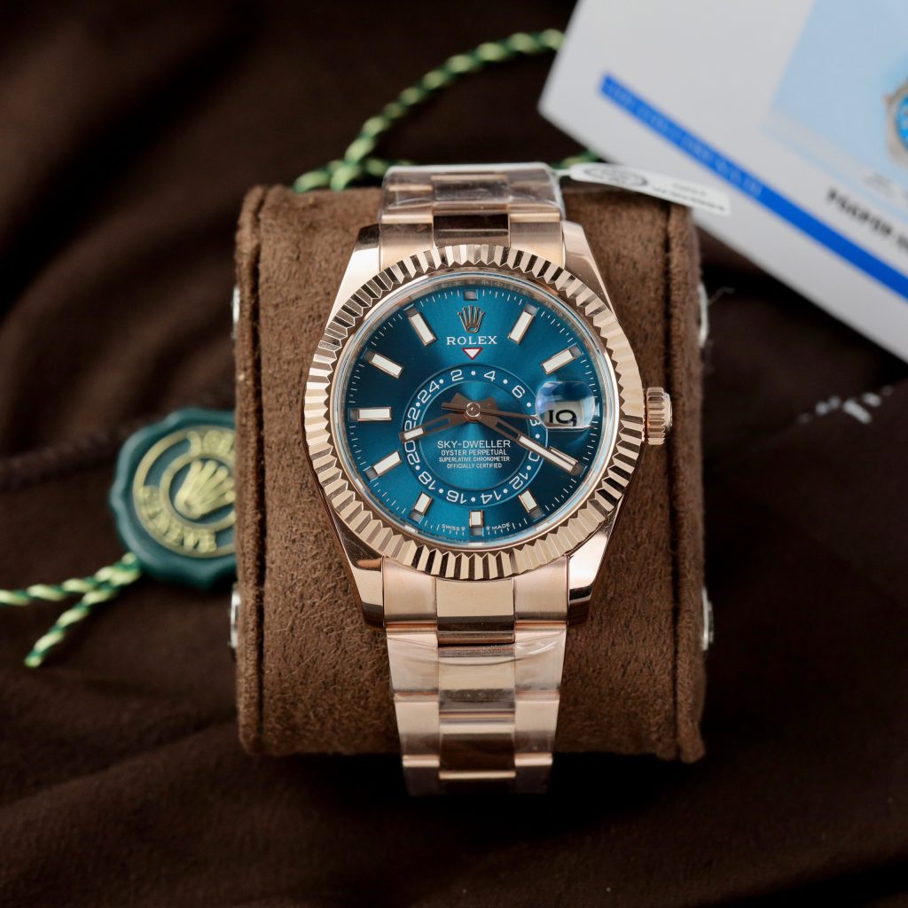 Rolex Sky-Dweller Gold Wrapped Blue Dial Best Replica 42mm (6)