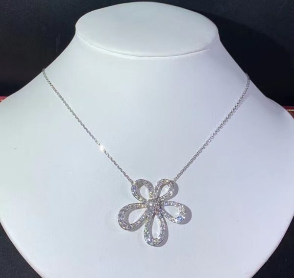 Van Cleef & Arpels Flowerlace Womens Necklace Custom Natural Diamond 18K White Gold (2)