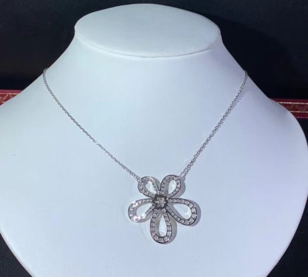 Van Cleef & Arpels Flowerlace Womens Necklace Custom Natural Diamond 18K White Gold (2)