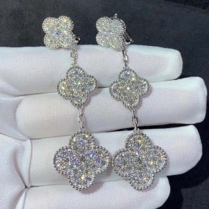 Van Cleef & Arpels Magic Alhambra Earring Custom Natural Diamond 18K White Gold (2)