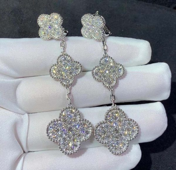 Van Cleef & Arpels Magic Alhambra Earring Custom Natural Diamond 18K White Gold (2)