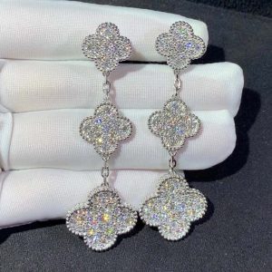 Van Cleef & Arpels Magic Alhambra Earring Custom Natural Diamond 18K White Gold (2)