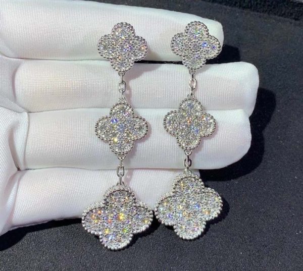 Van Cleef & Arpels Magic Alhambra Earring Custom Natural Diamond 18K White Gold (2)