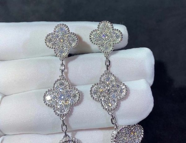 Van Cleef & Arpels Magic Alhambra Earring Custom Natural Diamond 18K White Gold (2)