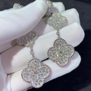 Van Cleef & Arpels Magic Alhambra Earring Custom Natural Diamond 18K White Gold (2)