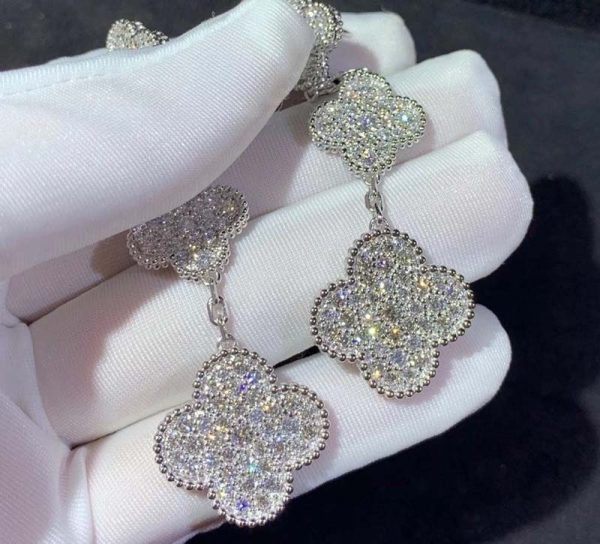 Van Cleef & Arpels Magic Alhambra Earring Custom Natural Diamond 18K White Gold (2)