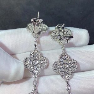 Van Cleef & Arpels Magic Alhambra Earring Custom Natural Diamond 18K White Gold (2)