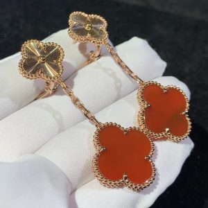 Van Cleef & Arpels Vintage Alhambra Womens Red Earring Custom 18K Rose Gold (2)