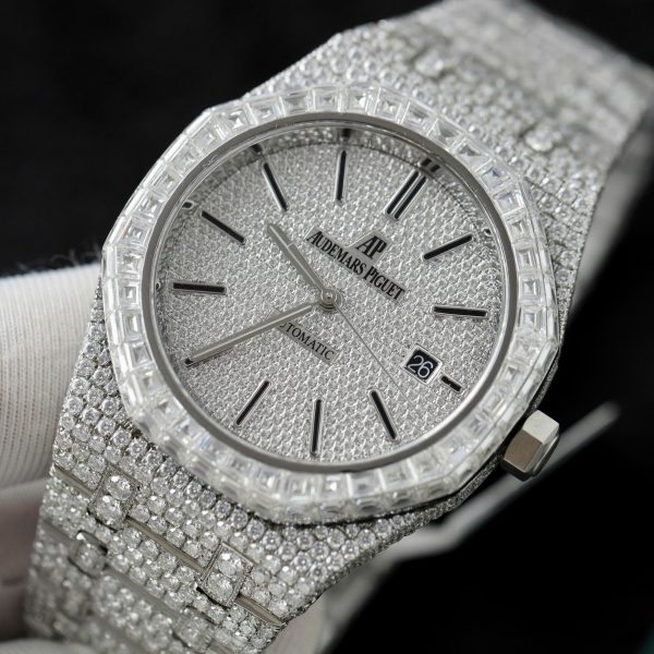 Audemars Piguet Iced Out Full Moissanite Diamonds Bezel Baguette 15400 41mm