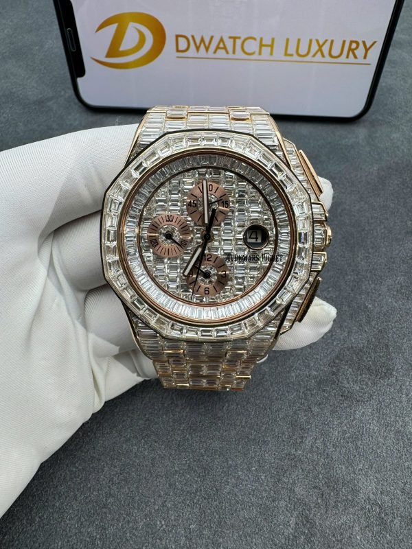 Audemars Piguet Solid Gold 18K Customs Full Diamonds Baguette Iced Out 41mm (2)