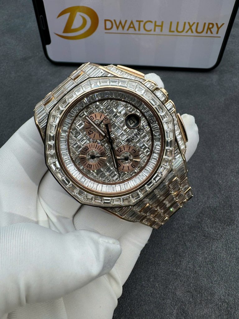 Audemars Piguet Solid Gold 18K Customs Full Diamonds Baguette Iced Out 41mm (2)