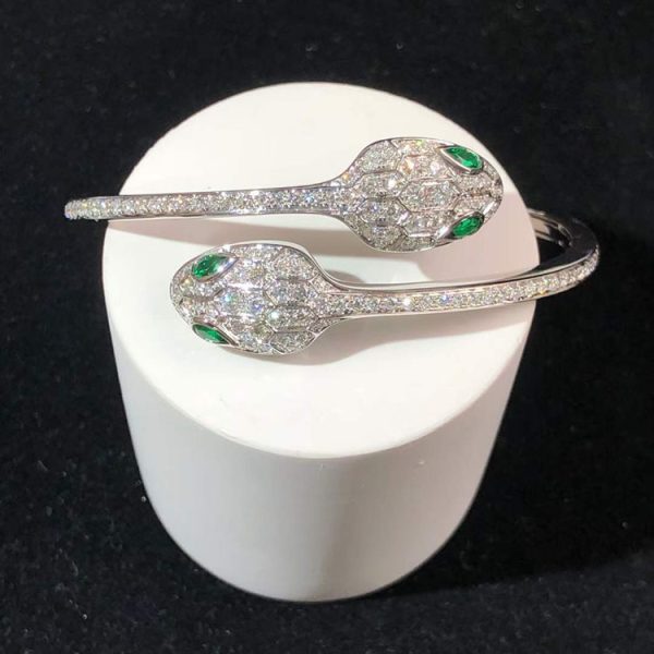 BVLGari Serpenti Bracelet Custom Emerald Diamond 18K White Gold Womens (2)