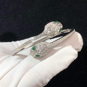 BVLGari Serpenti Bracelet Custom Emerald Diamond 18K White Gold Womens (2)