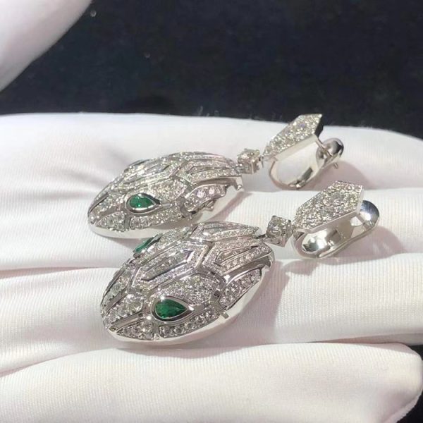 BVLGari Serpenti Earring Remake Emerald Diamond 18K White Gold (2)