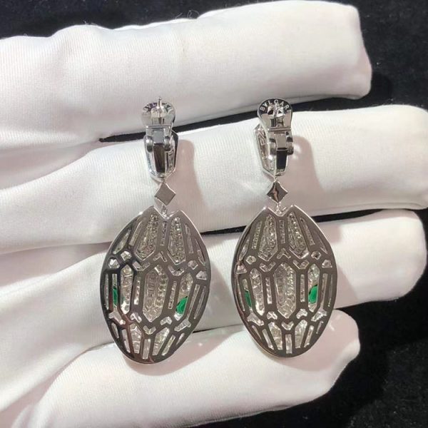 BVLGari Serpenti Earring Remake Emerald Diamond 18K White Gold (2)