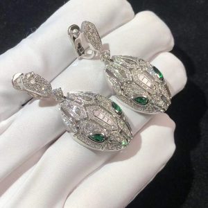 BVLGari Serpenti Earring Remake Emerald Diamond 18K White Gold (2)