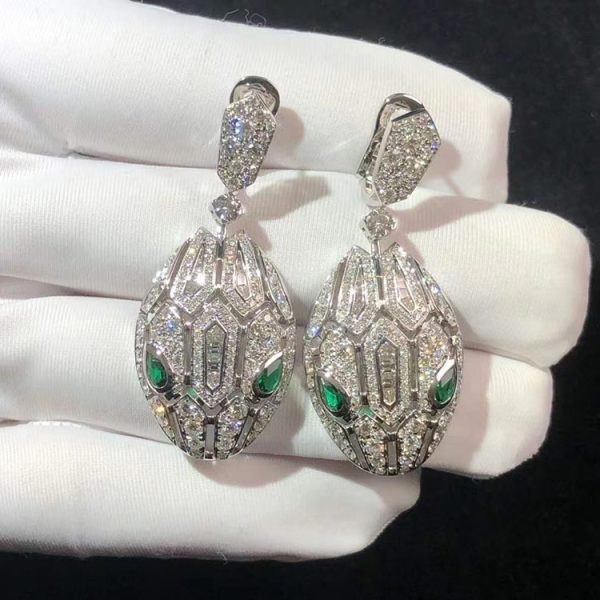 BVLGari Serpenti Earring Remake Emerald Diamond 18K White Gold (2)