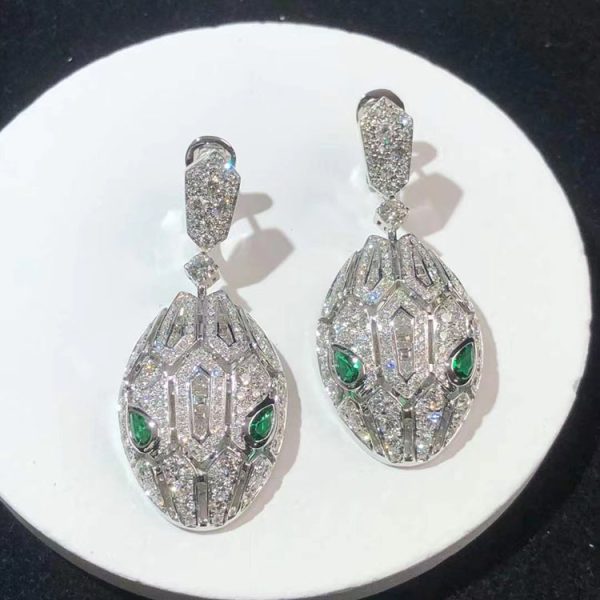 BVLGari Serpenti Earring Remake Emerald Diamond 18K White Gold (2)