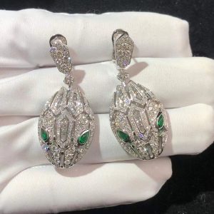 BVLGari Serpenti Earring Remake Emerald Diamond 18K White Gold (2)