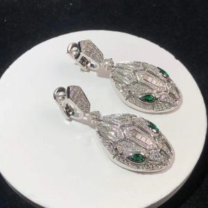 BVLGari Serpenti Earring Remake Emerald Diamond 18K White Gold (2)