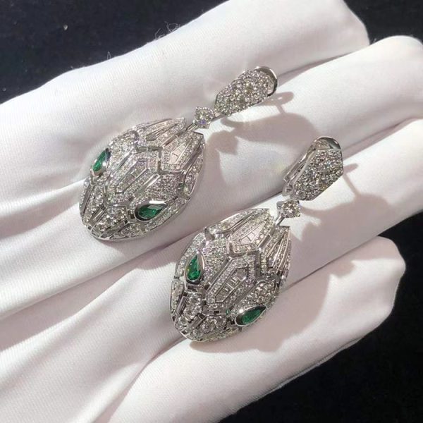 BVLGari Serpenti Earring Remake Emerald Diamond 18K White Gold (2)