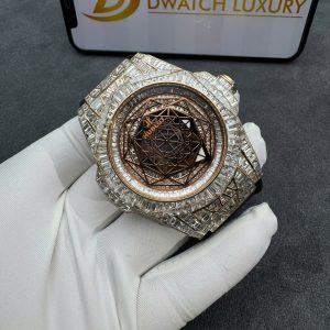 Hublot Sang Bleu Real Gold 18K Full Diamonds Baguette 45mm (1)