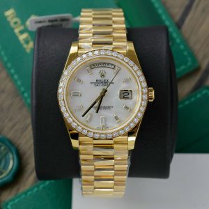 Rolex Best Replica Day-Date Gold Wrapped MOP & Moissanite Diamonds Dial GM 40mm (6)