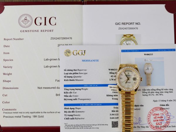 Rolex Best Replica Day-Date Gold Wrapped MOP & Moissanite Diamonds Dial GM 40mm (6)