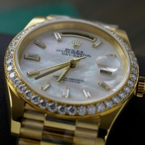 Rolex Best Replica Day-Date Gold Wrapped MOP & Moissanite Diamonds Dial GM 40mm (6)