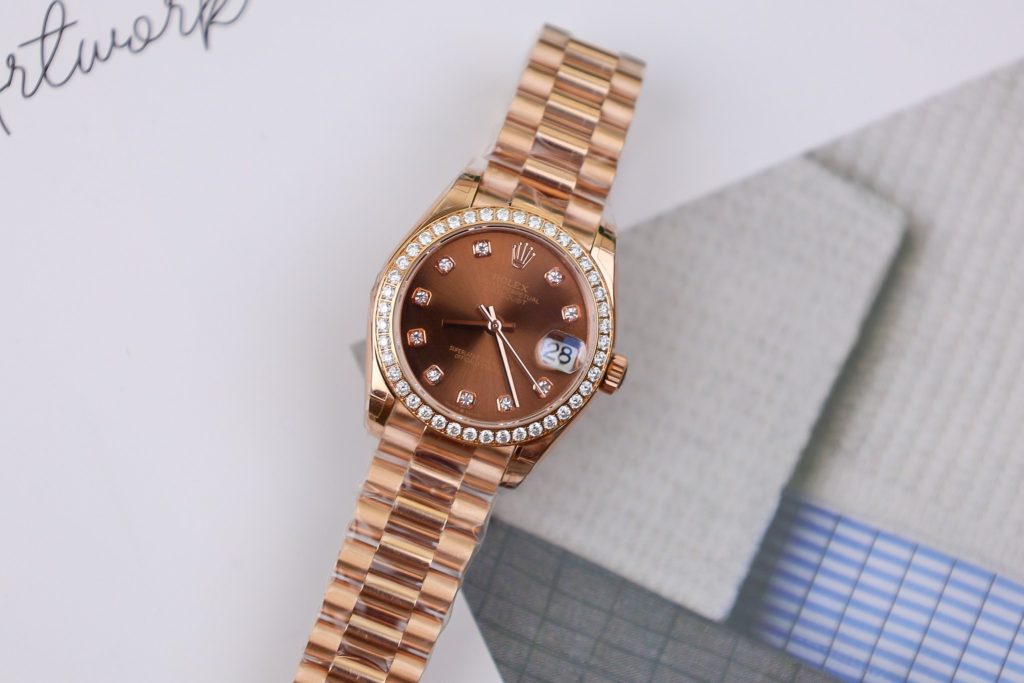 Rolex DateJust Bezel Moissanite Diamonds Chocolate Dial Women's 31mm (3)