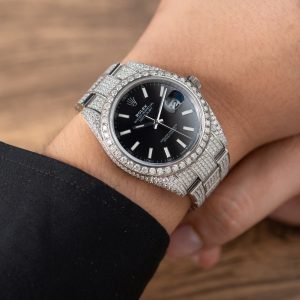 Rolex DateJust Replica Watch Custom Moissanite Diamonds Black Dial 41mm (2)