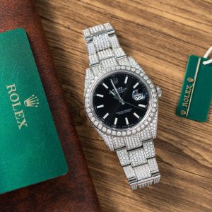 Rolex DateJust Replica Watch Custom Moissanite Diamonds Black Dial 41mm (2)