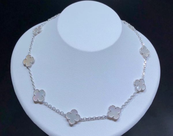 Van Cleef And Arpels Alhambra Necklace Custom 18K White Gold Mother Of Pearl 10 Motifs (2)