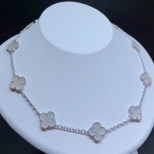 Van Cleef And Arpels Alhambra Necklace Custom 18K White Gold Mother Of Pearl 10 Motifs (2)