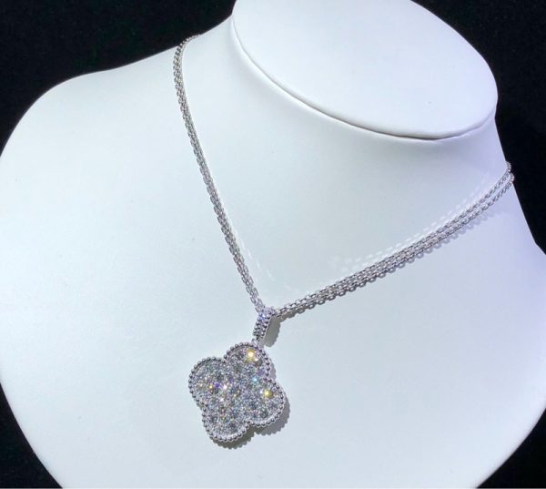 Van Cleef And Arpels Magic Alhambra Necklace 18K White Gold Natural Diamond Custom (2)