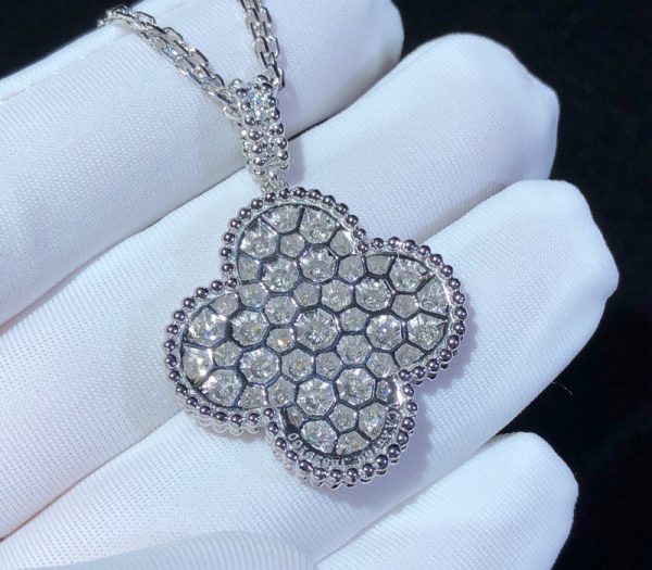 Van Cleef And Arpels Magic Alhambra Necklace 18K White Gold Natural Diamond Custom (2)