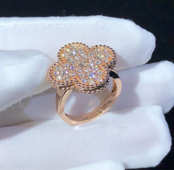 Van Cleef And Arpels Magic Alhambra Rings Custom Natural Diamond 18K Rose Gold (2)