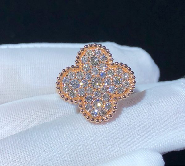 Van Cleef And Arpels Magic Alhambra Rings Custom Natural Diamond 18K Rose Gold (2)