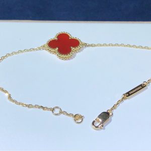 Van Cleef And Arpels Vintage Alhambra Bracelet Remake Natural Gemstone 18K Gold (2)