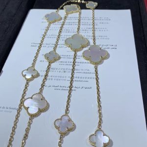 Van Cleef & Arpels Alhambra 11 Motifs Womens Necklace Custom Mother Of Pearl 18K Gold (2)