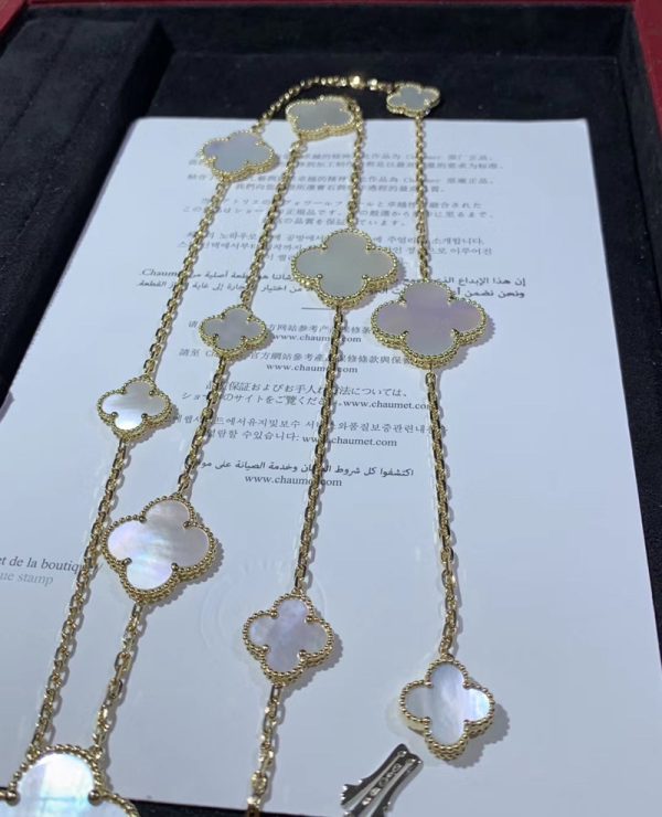 Van Cleef & Arpels Alhambra 11 Motifs Womens Necklace Custom Mother Of Pearl 18K Gold (2)