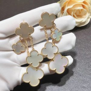 Van Cleef & Arpels Alhambra Earring Custom Mother Of Pearl 18K Gold (2)