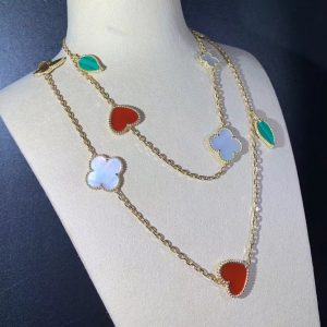 Van Cleef & Arpels Alhambra Lucky Spring Long Necklace Custom 18K Rose Gold 12 Motifs (2)