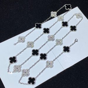 Van Cleef & Arpels Alhambra Necklace 20 Motifs Agate Diamond 18K White Gold Custom (2)