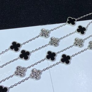 Van Cleef & Arpels Alhambra Necklace 20 Motifs Agate Diamond 18K White Gold Custom (2)