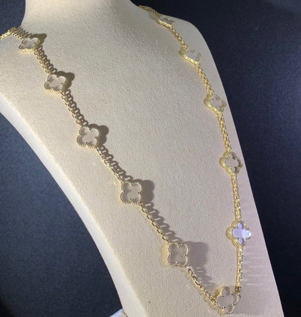 Van Cleef & Arpels Alhambra Necklace 20 Motifs Custom Natural Diamond 18K Gold (2)